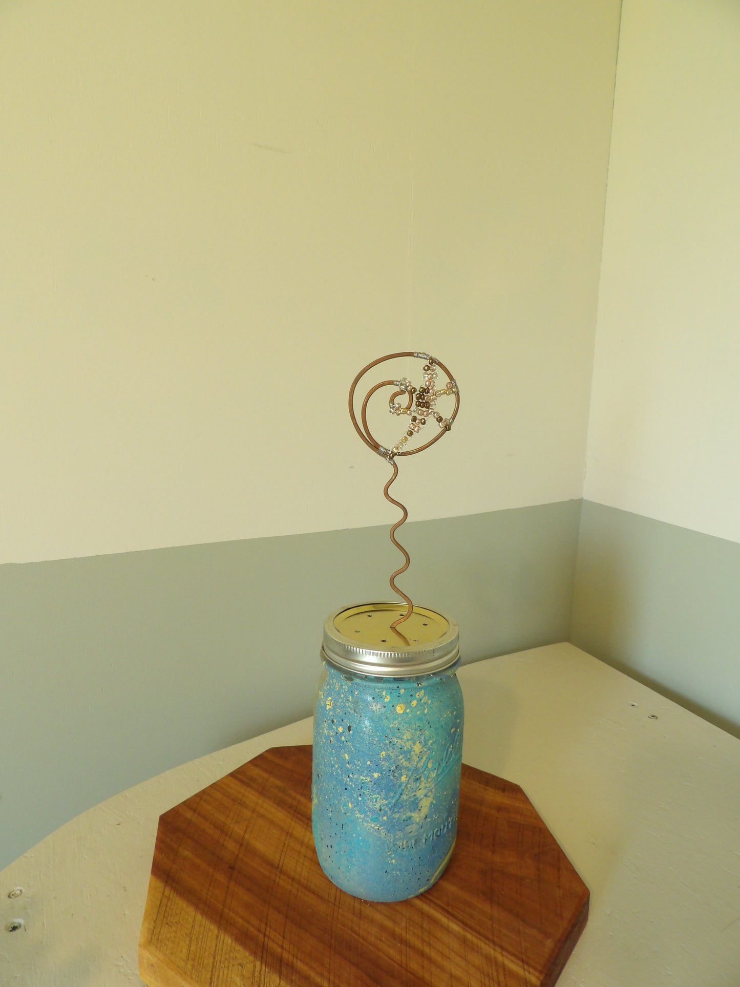 Handcrafted Copper Lizard Garden Stake Beaded Garden Decor