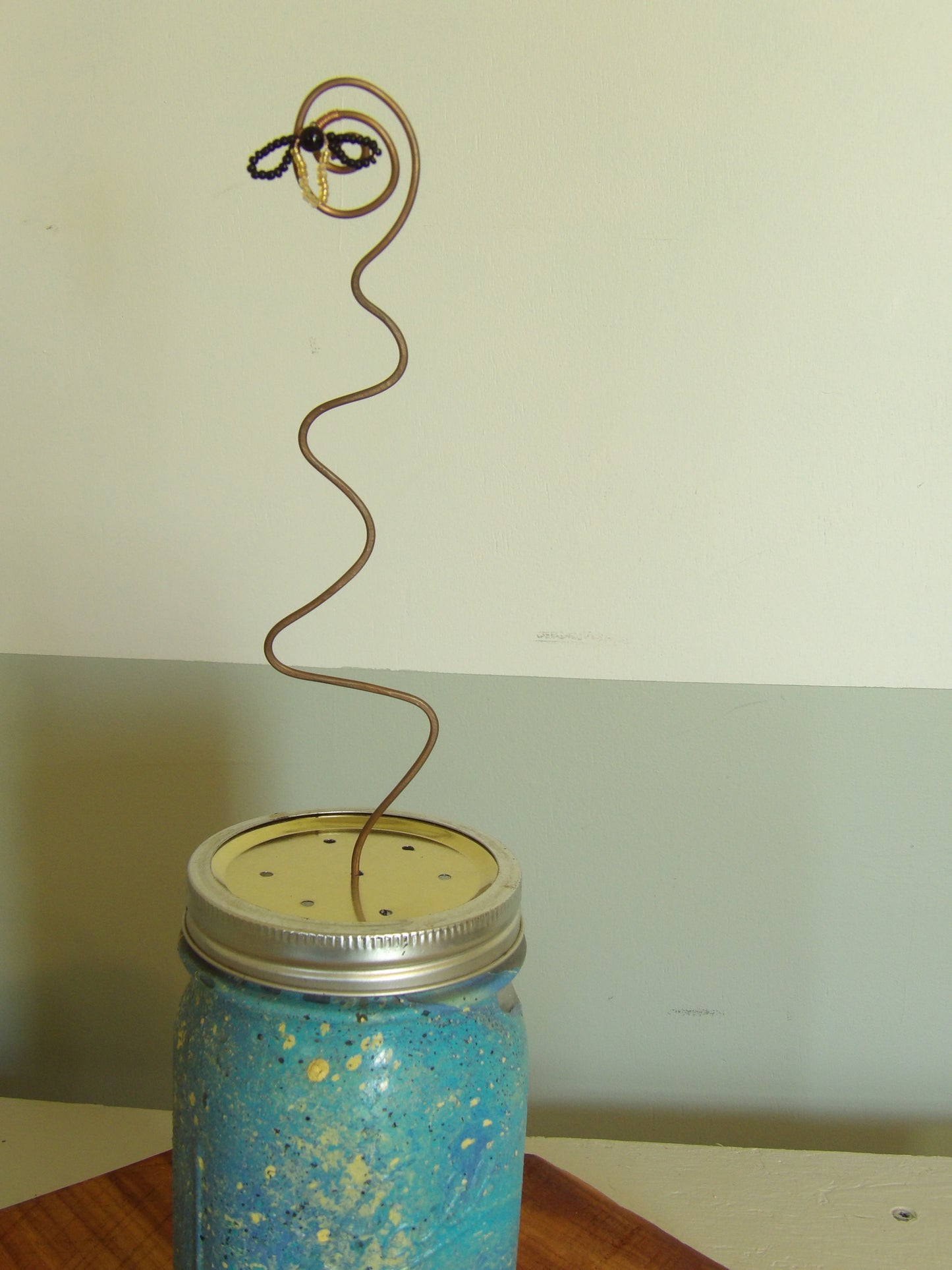 Handcrafted Copper Firefly Plant Stake Beaded Garden Decor