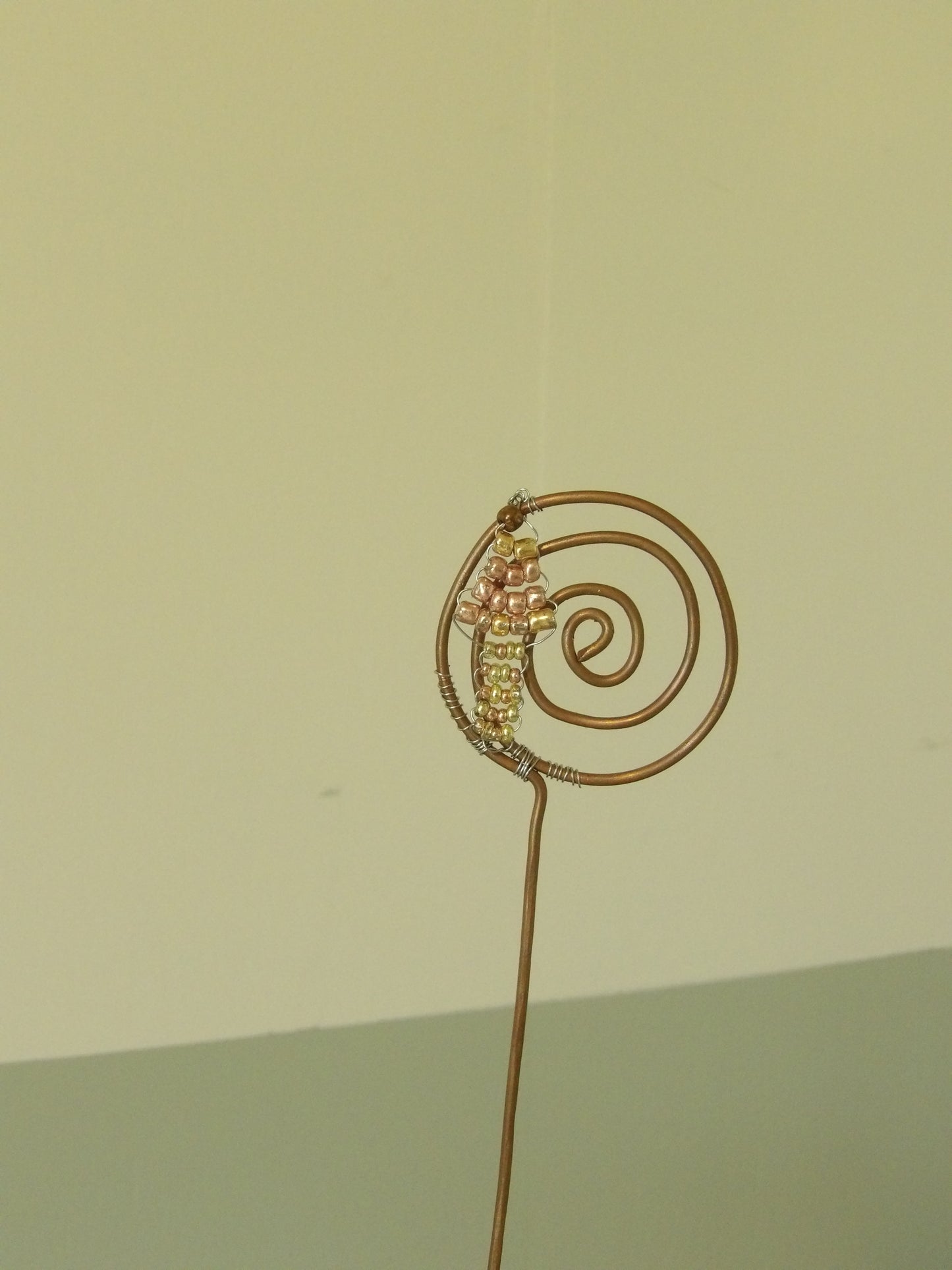 Handcrafted Copper Mushroom Plant Stake Beaded Garden Decor