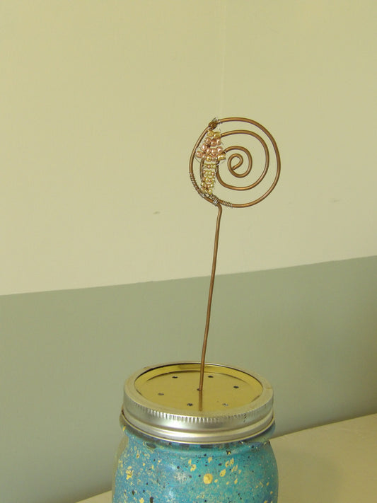 Handcrafted Copper Mushroom Plant Stake Beaded Garden Decor