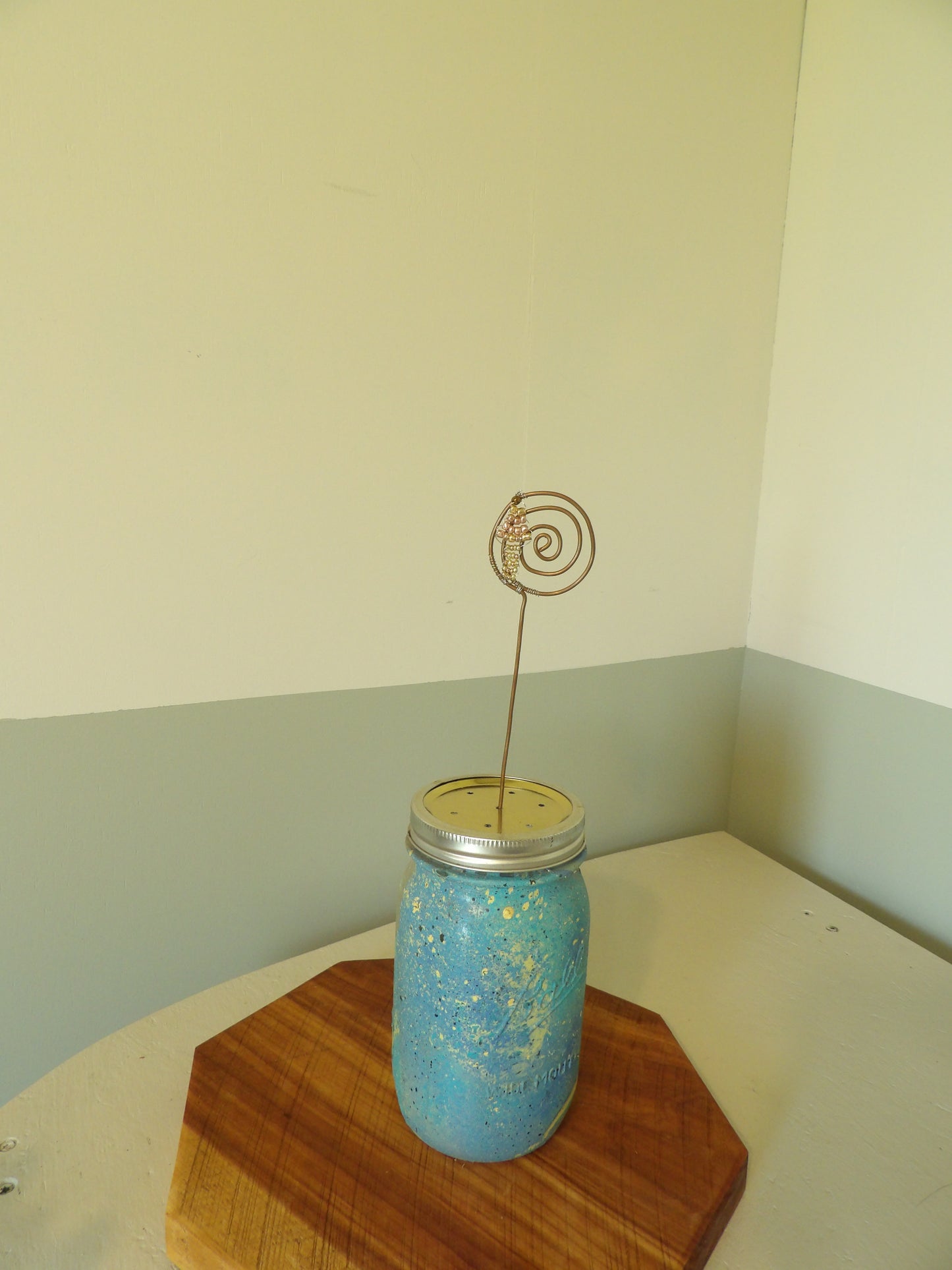 Handcrafted Copper Mushroom Plant Stake Beaded Garden Decor