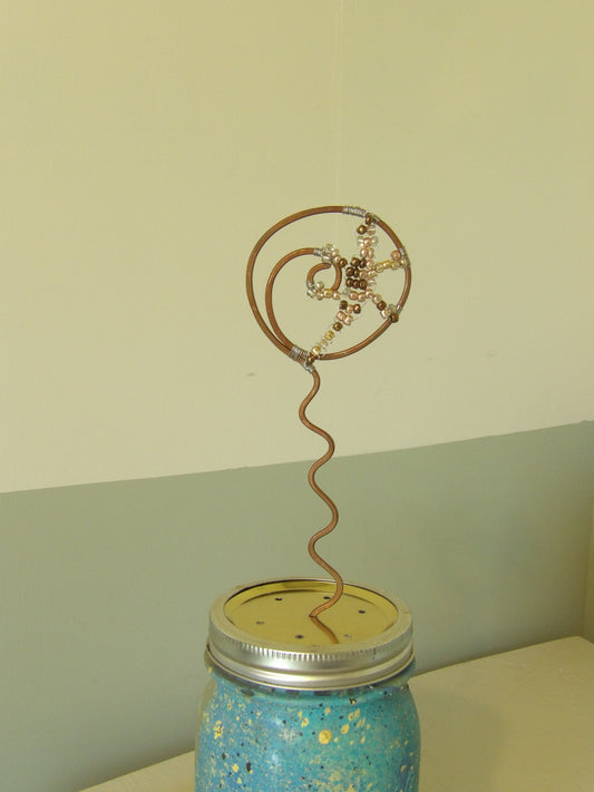 Handcrafted Copper Lizard Garden Stake Beaded Garden Decor