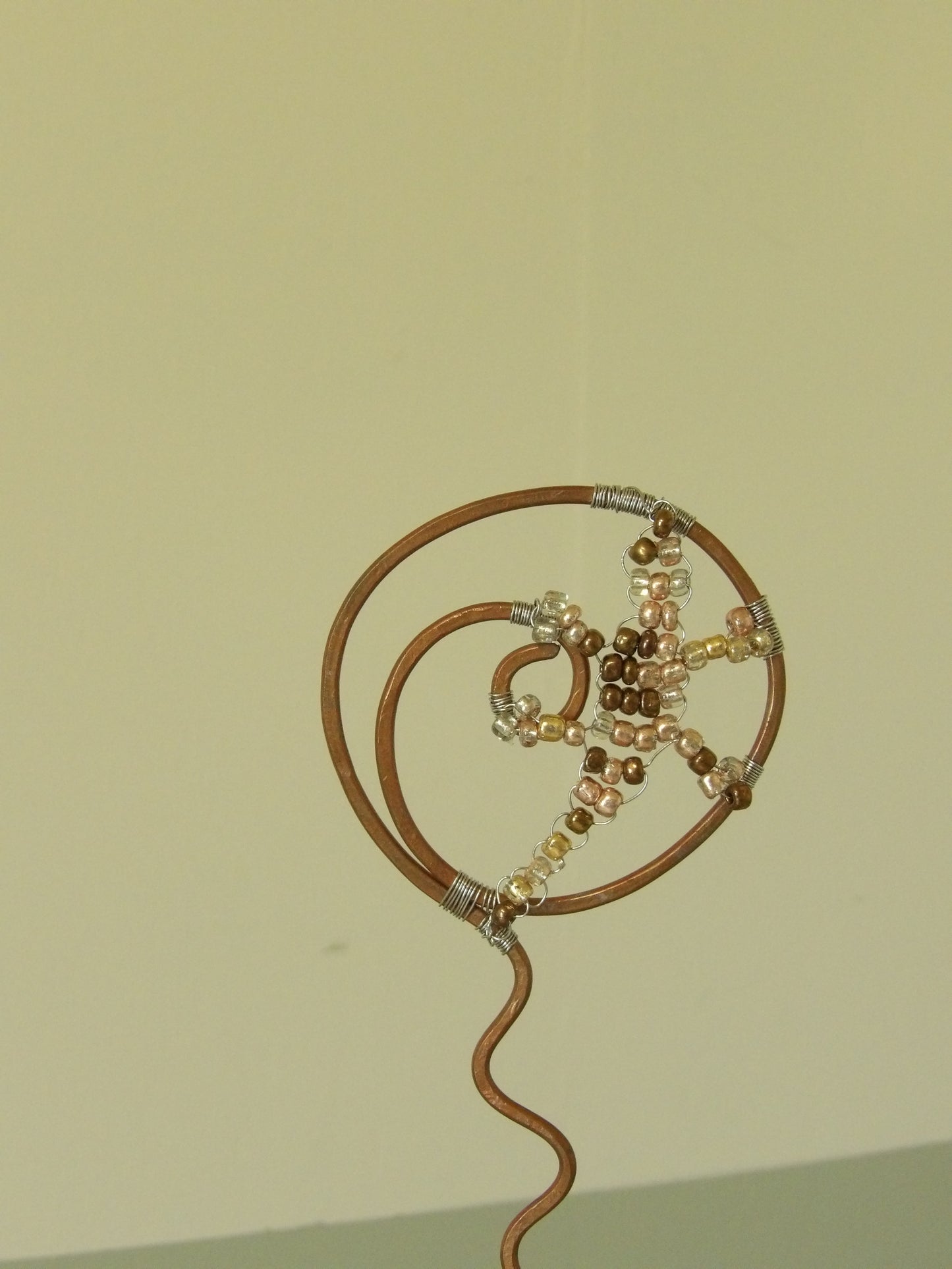 Handcrafted Copper Lizard Garden Stake Beaded Garden Decor